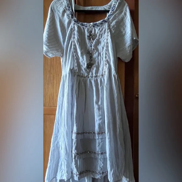 Free People pale blue gauze-cotton embellished dress - Picture 1 of 8